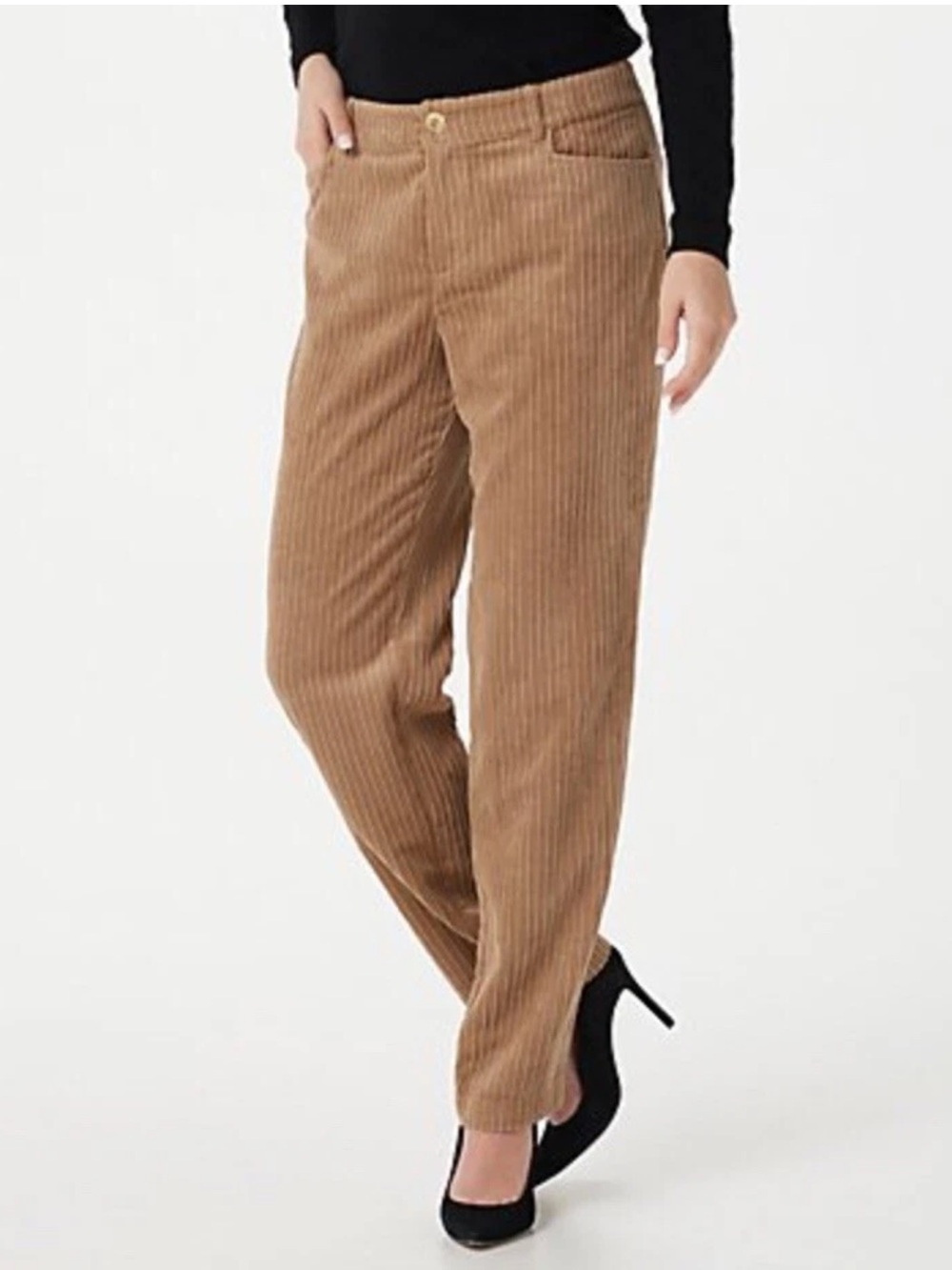 NEW Susan Graver Corduroy Straight Leg Pant Taupe Size 12 Preppy Dark Academia